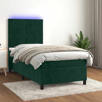 vidaXL - Boxspring - met - matras - en - LED - fluweel - donkergroen - 90x190 - cm