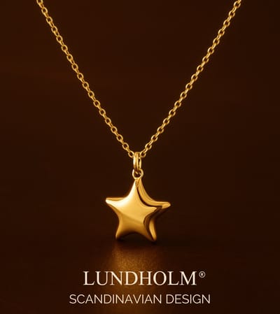 Lundholm Luxe Zwangerschapsketting Ster – Premium Stainless Steel Gold Plated – Bola Ketting met Rustgevend Geluid - Suna Serie – 80 cm + 7 cm Verstelbaar – Waterproof & Hypoallergeen – Inclusief Luxe Geschenkverpakking - Babyshower Cadeau Tip