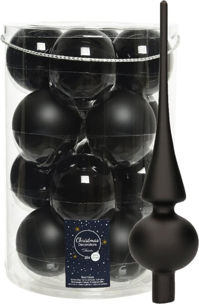 Decoris kerstballen - 16x st 8 cm - incl. mat piek - zwart -glas