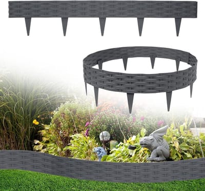 Gazonrand Kunststof - Tuinrand Bloemrand - Tuin Decoratie - Rotan Look - 40 m - Antraciet