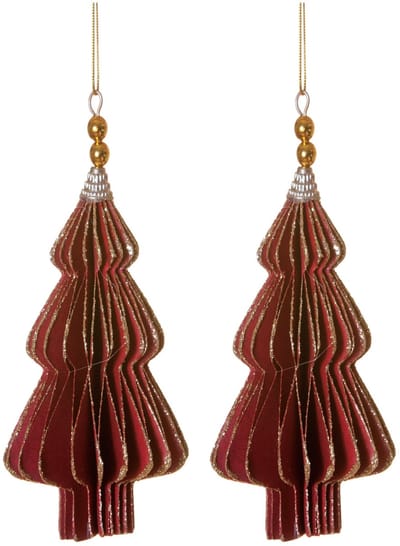 HOGEWONING BV - 2 origami rode kerstboomhangers 13 cm met gouden randen