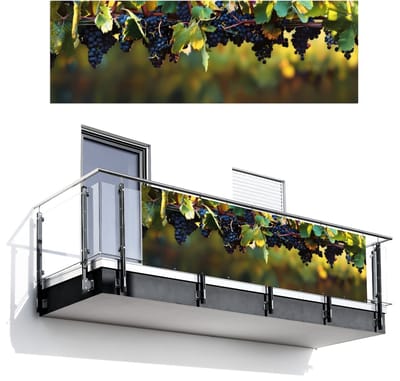 Balkonscherm 300x100 cm - Balkonposter Druiven - Wijn - Natuur - Groen - Balkon scherm decoratie - Balkonschermen - Balkondoek zonnescherm
