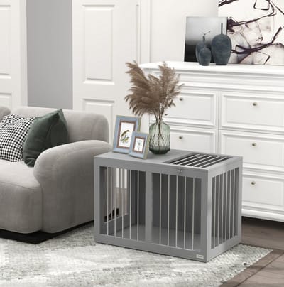 HAUSS SPOLE Hondenbench – Afsluitbaar Met 2 Deuren – 80 x 50 x 56,5 cm – Staal En MDF – Grijs – Veilige Rustplek Voor Middelgrote Honden