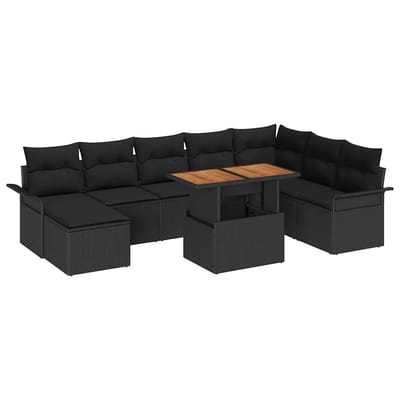 vidaXL - Tuinbank - Set - 9 - st - Zwart - Poly - rattan - en - gepoedercoat - staal