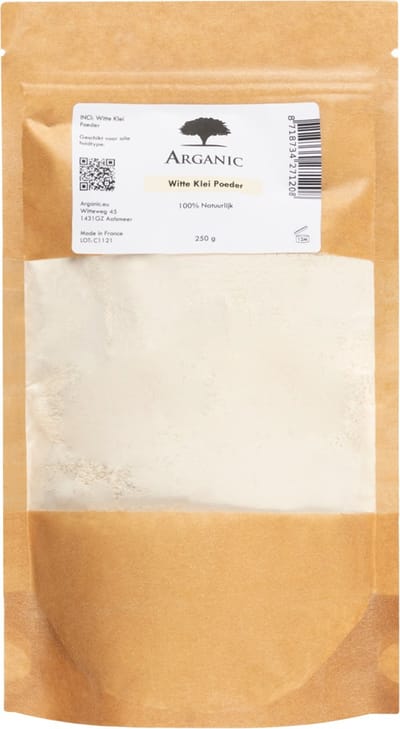 Witte kleipoeder - 100% natuurlijk en biologisch kaoliniet - milde reiniging voor gezicht en lichaam - stazak 250 gram