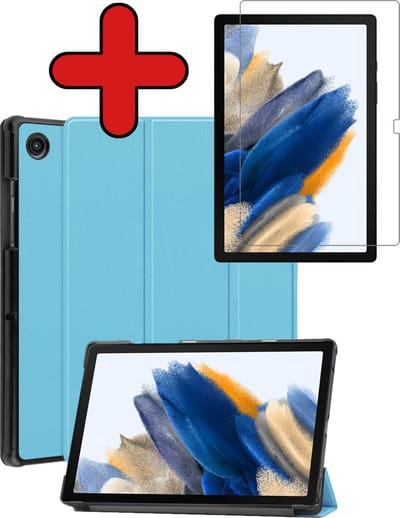 Hoesje - Geschikt voor Samsung Galaxy Tab A8 - Met Screenprotector - Hardcover Book Case - Trifold Bookcase Hoes - Hard Cover - Tablethoes - Lichtblauw
