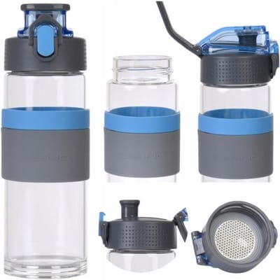 Casno Glazen Waterfles 500 ml met Zeef - Blauw