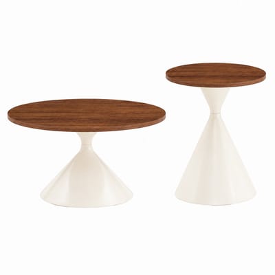 Ronde salontafel set van 2 - Walnoot look tafelblad - MDF en metaal - Woonkamer - Walnoot en crèmewit