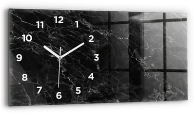 Wallfluent Wandklok - Donker marmer Decoratieve Wandklok - 60 cm x 30 cm - Zwart Wandklok - Witte Handen - Wandklok Met Cijfers - Kinder Wandklok Glas - Glazen Klok Rechthoekige - Minimalistisch Wandklok - Decoratieve Wandklok