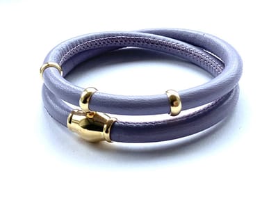 NIEUW! Jolla - dames wikkelarmband - zilver - goudkleurig - leer - magneetsluiting - bedels - Basic Gold - Paars