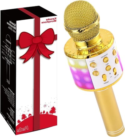 Karaoke Microfoon - Draadloze Microfoon - Muziekfeest Thuis - Met LED Verlichting - Draagbaar - Goud