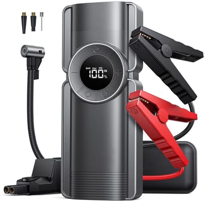 DailySupplies® Jumpstarter met Compressor - Startkabels - Starthulp voor Auto - Accubooster - Zwart
