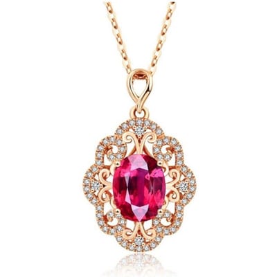N3 Collecties 925 Zilveren Sieraden Ketting Voor Vrouwen Ovale Ruby Zirkonia Hanger - Rose Gold Plated