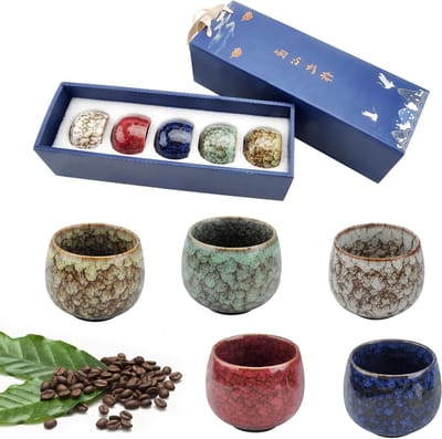 Set van 5 espresso kopjes van 130 ml, aardewerk, keramiek, perfect voor espresso, cappuccino en thee