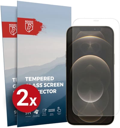 Rosso Screen Protector Geschikt voor Apple iPhone 12 Pro Max 9H Tempered Glass | Duo Pack | Glasplaatje | Beschermlaag | Beschermglas | 9H Hardheid
