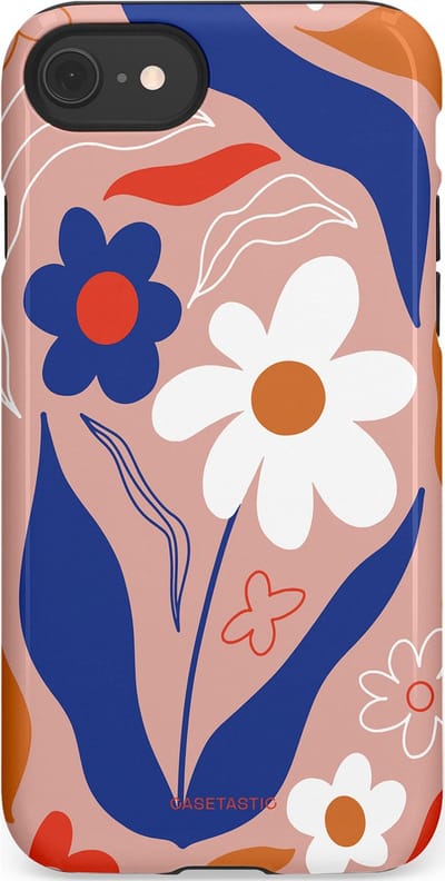 Casetastic hoesje geschikt voor Apple iPhone SE / Apple iPhone 7 / Apple iPhone 8 - Dubbellaagse bescherming - Eenvoud in bloei - Fashion Case - Perzik Donkerblauw Wit