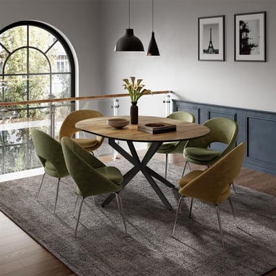 Loyd Luxe Ronde Uitschuifbare Eettafel 120–160 cm Zwart/Eiken Rustiek 76,5 cm Hoog – Modern Design met Stalen Onderstel