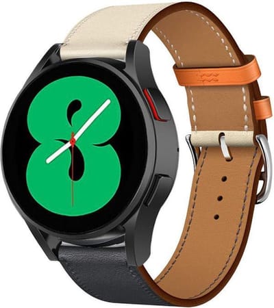 Strap-it Leren bandje - geschikt voor Samsung Galaxy Watch 7 (40 & 44mm) / Watch 6 40 & 44mm / Watch 6 Classic 43 & 47mm / Galaxy Watch 5 40 & 44mm / Watch 5 Pro / Galaxy Watch 4 40 & 44mm / Watch 4 Classic / Watch FE - ivoor wit/donkerblauw