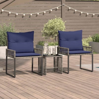 vidaXL - Buitenmeubels - set - 7 - st - Grijs - en - Marineblauw - poly - rattan