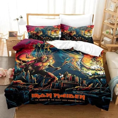 Iron Heavy Metal Maidens Beddengoed Collectie Dekbedovertrek Bed Collectie Dekbedovertrek Kussensloop Dekbed King Queen Maat Jongens Volwassen Beddengoed Collectie 135x200cm 2pcs