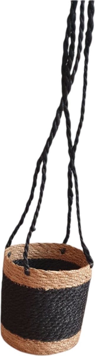 Hangplantenmandje/hangmandje zwart/naturel 16cm plantenmandje