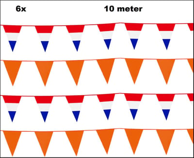 6x Vlaggenlijn Mix Nederland 3 kleur en oranje - Holland Koningsdag WK voetbal Nederland thema feest