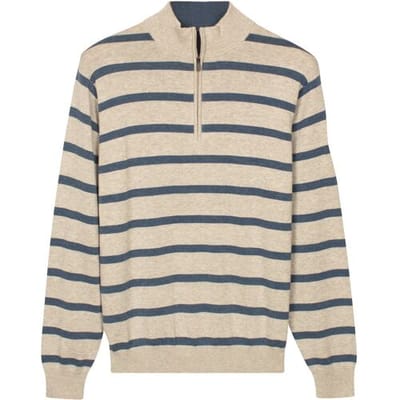 Baileys Trui Half Zip Allover Stripe Denim Yarn Soft Grey / male