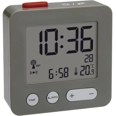TFA wekker/reiswekker - digitaal - alarmklok - wit - 7 cm - kunststof - zendergestuurd - atoomklok