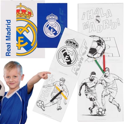 Real Madrid Kleurpakket, kleurboeken + kleurpotloden, tekenpakket voor gamers, 36 onderdelen