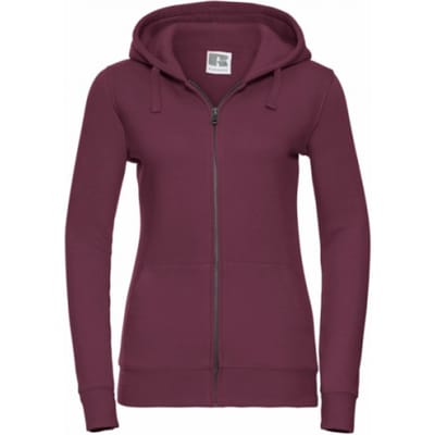 Russell Dames Premium Authentieke Hoodie met rits (3-laagse stof) (Bourgondië)