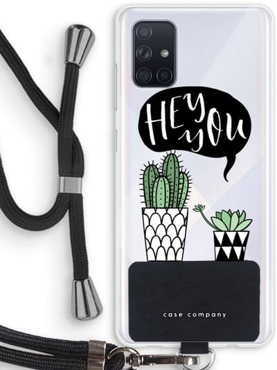 Case Company® - Hoesje met koord geschikt voor Samsung Galaxy A71 hoesje met Koord - Hey you cactus - Telefoonhoesje met Zwart Koord - Bescherming aan alle Kanten en Over de Schermrand