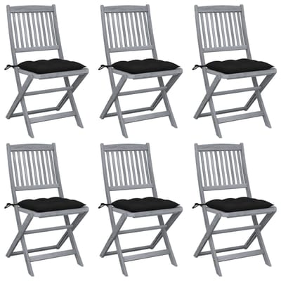 vidaXL - Opklapbare - stoelen - (6 - stuks) - met - kussens, - gemaakt - van - massief - acaciahout