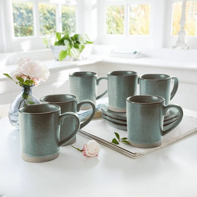 LOBERON Mok set van 6 Biarré turquoise/bruin