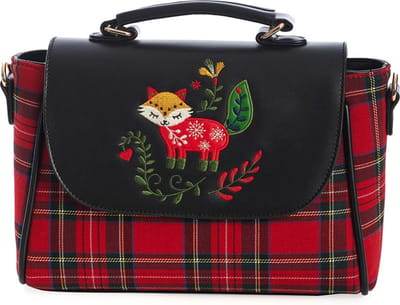 Banned Scandi Christmas Fox Handtas met Schotse ruit rood - (bxhxd) ca. 27cm x 18cm x 10cm
