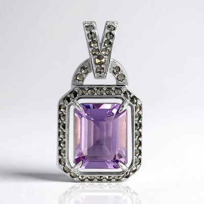 Cavill - Zilveren Hanger - 925 Sterling Zilver - 3,42 ct Lavendel Amethist Achthoekig - 45 Pavé Marcasieten - Elegant & Tijdloos Design