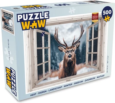 Puzzel Hert - Dieren - Landschap - Winter - Sneeuw - Doorkijk - Natuur - Legpuzzel - Puzzel 500 stukjes