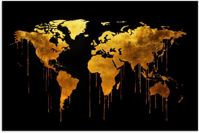 Poster 180x120 cm - Wereldkaart - Goud - Druipen - Zwart - Posters - Kamer decoratie - Wanddecoratie woonkamer - Muurdecoratie slaapkamer XXL