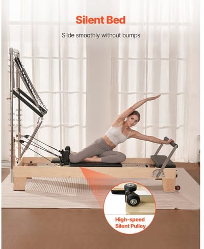 Pilates Reformer - Houten Reformer - Voor Thuisgebruik - Dubbele Weerstand - Reformerbox & Springplank - Voor Beginners & Gevorderden - Draagvermogen 181 kg