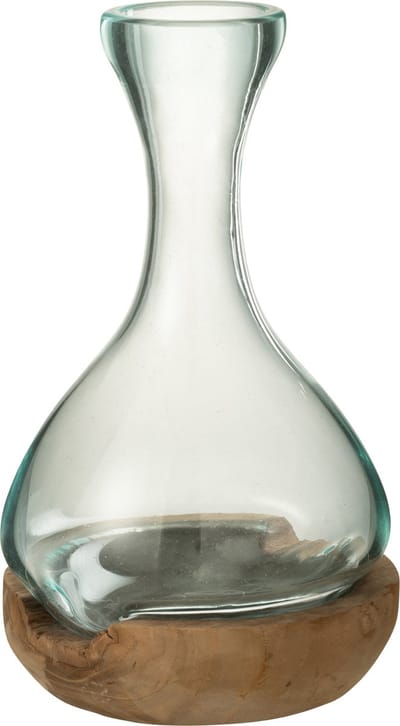 J-Line vaas Fles Gamal - hout/glas - naturel/transparant - small - 29 cm hoog