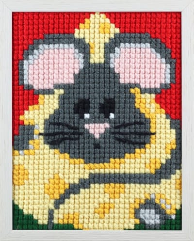 Pako kinder borduurpakket kruissteek - Muis - geprint stramien - 027.056 - DIY kids kit
