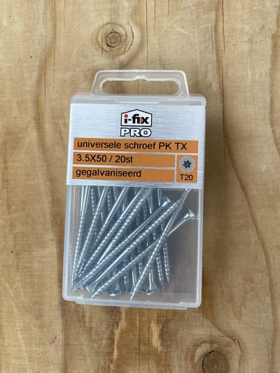 Hardhoutschroef 3.5 x 50mm. lang. Platkop-Torx-T-20. Verzinkt. 20 stuks Professionele Spaanplaatschroeven. Ifix-Pro.