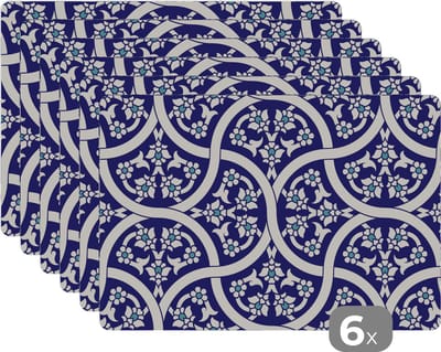 Placemat - Placemats kunststof - Bloemen - Patronen - Azië - 45x30 cm - 6 stuks - Hittebestendig - Anti-Slip - Onderlegger - Afneembaar