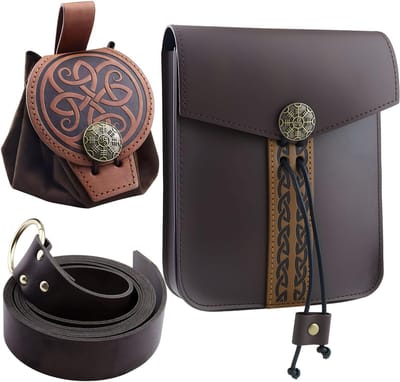Set van 3 leren heuptassen in bruin voor cosplay, gamefeesten, carnaval en dagelijks gebruik