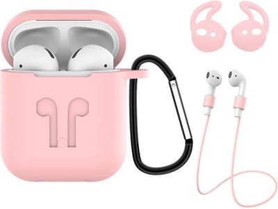 Case Geschikt voor AirPods Hoesje Hoes Siliconen 3-in-1 Met Clip Cover - Hoesje Geschikt voor Apple Airpods 1/2 Siliconen 3-in-1 Met Clip - Lichtroze