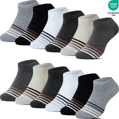 12 Paar Heren Sneakersokken Enkelsokken - Gestreept - Effen - Casual Daily - Fashion Sokken - Katoen - Maat 39-42 - Zomersokken B-6402