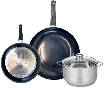 Set van 2 Koekenpannen 24 en 32 cm en 1 braadpan 20 cm Elo Prima Brillant