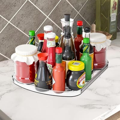 Famanu - 360° draaibare koelkast, draaiplateau, organizer met draaiplateau, helder acryl voor koelkast, keuken en voorraadkamer, antislip zuignappen, maximale opbergruimte, maat M