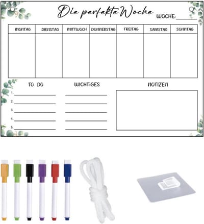 Weekplanner Acryl - Familieplanner Wandkalender - Huishouden Plannen - Afwasbaar Ontwerp - 30 x 20 cm - Transparant