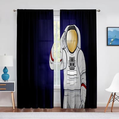 Zwevende Astronaut In Ruimte Nevel Tule Gordijnen voor Woonkamer Slaapkamer Keuken Decoratie Transparante Voile Gordijnen Raambekleding 1 PCS W100XH250cm&Grommet Top