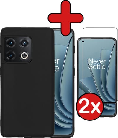 Hoesje - Met 2x Screenprotector - Geschikt voor OnePlus 10 Pro - Sterk & Shockproof - Telefoon Hoes - Back Cover - Siliconen Case - Telefoonhoes - Zwart